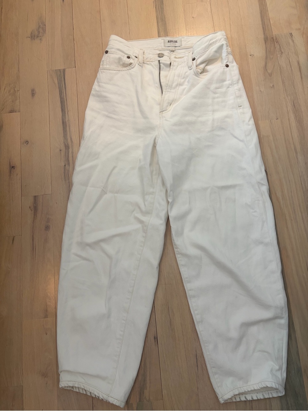 Agolde White Ankle-Cropped Barrel Jeans